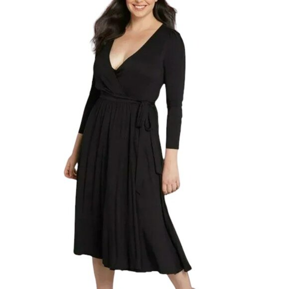 ModCloth "This is My Moment" Jersey True Wrap Dress - Black - M - Picture 1 of 10